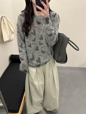 2025年秋季常规单件马海毛爱心印花套头时尚百搭休闲，女装针织衫/毛衣，臻纶羊绒