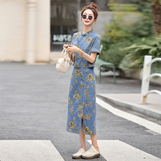 新中式印花牛仔套装女2025夏季爆款小个子复古洋气减龄短裤两件套，女装套装/套裙，众宇琦