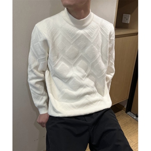 现货毛衣男士百搭休闲套头毛衫格子提花毛衣纯色套头衫图片