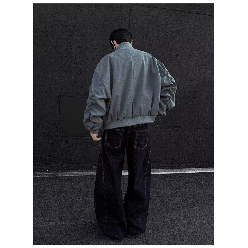 潮青少年美式高街工装飞行员外套男廓形短款棒球服立领夹克外套,男装夹克,星座506A