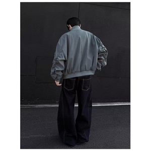 潮青少年美式高街工装飞行员外套男廓形短款棒球服立领夹克外套图片