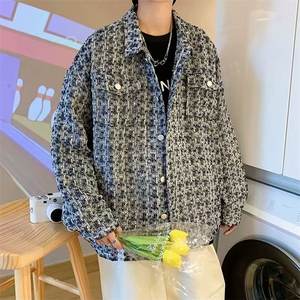 男秋季外套潮牌街头情侣休闲翻领千鸟格口袋夹克X80P60图片