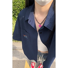 特批P23无差价25夏季泡泡纱港风刺绣腊肠狗大码短袖衬衫男CD5483，男装T恤，电商A001-1