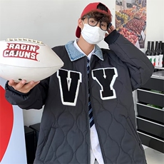 冬天新短款情侣潮牌潮流ins设计感拼接棒球服衬衫领棉袄外套男女，男装夹克，星座1210-1