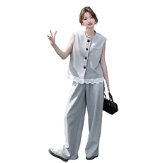 夏季马甲阔腿裤时尚两件套女，女装套装/套裙，秋水欣儿