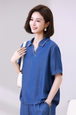 天丝牛仔女2025新款夏装搭配一整套微胖穿搭小个子妈妈，女装衬衫，叶笙衣