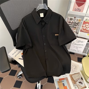 衬衫短袖男士夏季短裤套装休闲宽松纯色大码运动服夏装W5789-P56图片