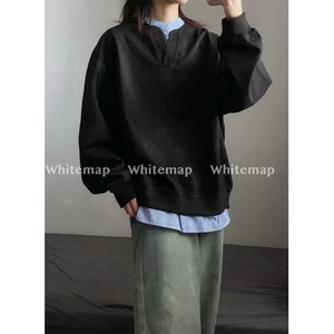 新款假两件拼接圆领卫衣男秋季宽松情侣百搭休闲套头上衣 W46图片