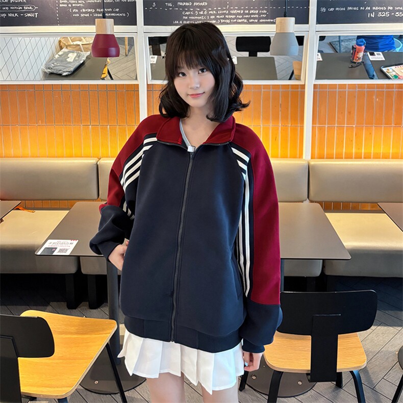 抖音得物高品质美式高街重磅结构织带拼接撞色立领卫衣外套CM41，女装短外套，电商A486-1