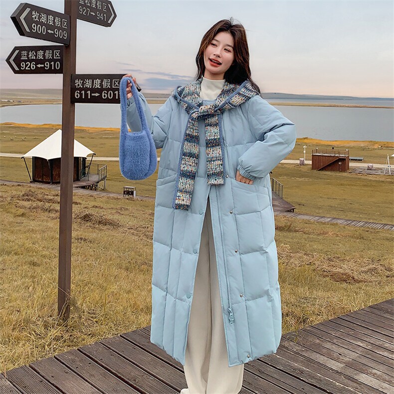 韩系chic蓝色羽绒服女冬2025超火好看高级小众漂亮中长款加厚外套,女装羽绒服,2D080