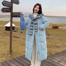 韩系chic蓝色羽绒服女冬2025超火好看高级小众漂亮中长款加厚外套，女装羽绒服，2D080