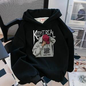 美式复古hiphop潮牌印花连帽卫衣男女秋冬款重磅高街vibe加绒外套,冬天雪地衣服搭配女图片