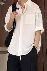C9040/P35衬衫冰丝短袖宽松男生上衣衬衣男衬衫七分袖可调节，男装衬衫，电商A141