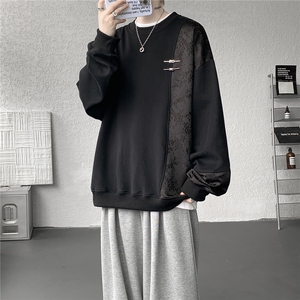 新中式金属盘扣重磅圆领卫衣大码拼接长袖套头上衣外套WY5115/P58图片
