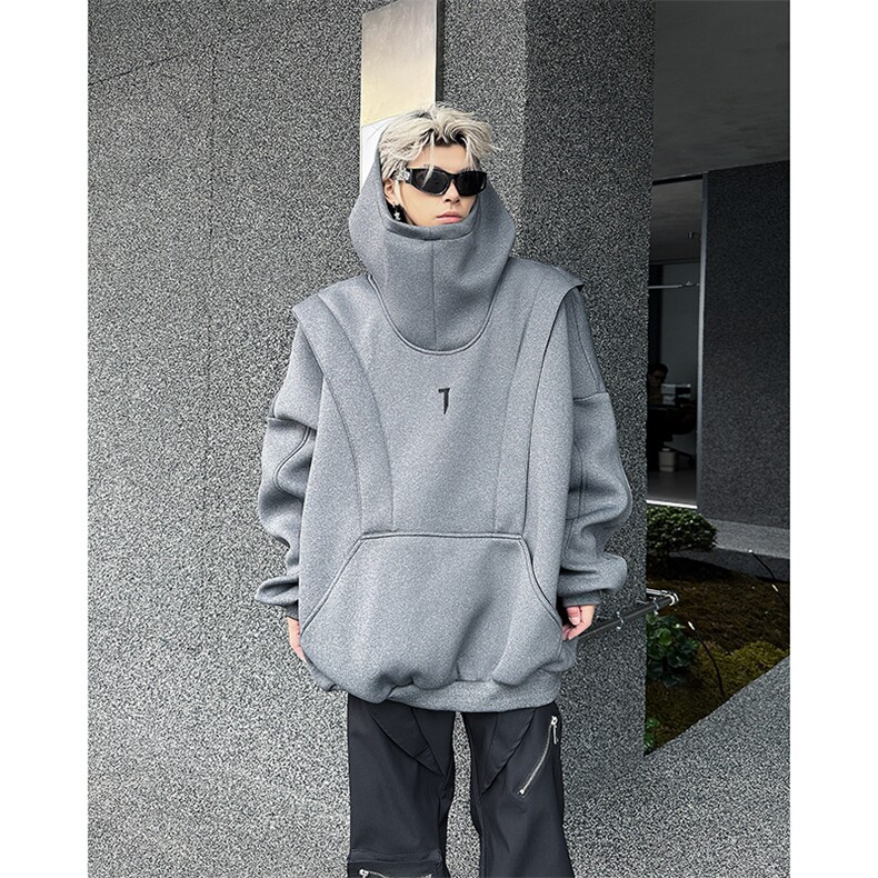 硬挺重磅卫衣男款秋冬美式高街机甲连帽衫高级感解构oversize外套,男装卫衣,电商B288