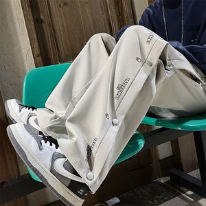排扣裤子男宽松百搭直筒裤潮牌九分运动裤潮流韩版休闲裤女56-P35图片