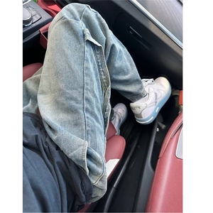 水洗做旧工装牛仔裤男痞帅炸街裤子潮牌抽绳牛仔长裤 K7036-P48图片