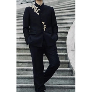 春秋新中式重工刺绣玉兰花中山装西服外套男复古痞帅高级感西服潮图片