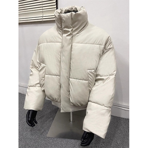 现货5W件冬季三防重磅boxy短款羽绒连帽PU皮棉衣外套防风加厚棉服图片