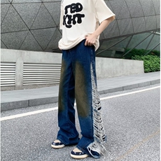 2024新款复古小众设计感渐变做旧重工时髦流苏阔腿牛仔BK52-P74，男装牛仔裤，星座1109-3