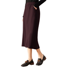 醋酸羊绒直筒半身裙女秋冬新款高级感黑色加厚中长款咖色包臀长裙，女装半身裙，凯思米羊绒