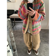 【有货】复古宽松民族风撞色V领彩虹夹克外套男3106CC-特P65，男装民族服装，星座1007（原301D）