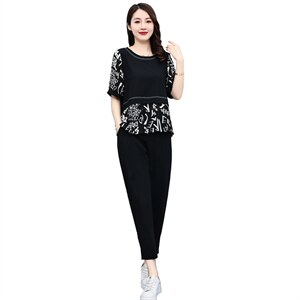 时尚休闲套装2022夏季新款韩版宽松大码女装两件套裤子，女装套装/套裙，素月
