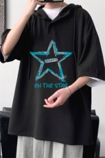 LD54340-P45NASA连帽短袖t恤男大码胖子带帽五分袖中袖，男装T恤，电商A040