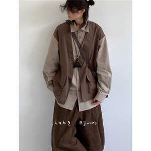 港风秋款男假两件衬衫马甲撞色工装大口袋休闲衬衣CS0106 P50图片