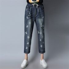 破洞收腰九分裤修身时尚韩版纯色2021年夏季牛仔裤，女装牛仔裤，小林双子