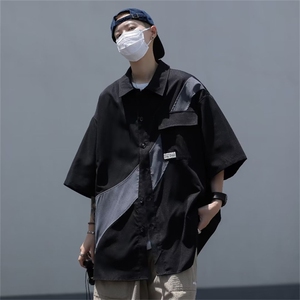 男短袖衬衫潮流拼接工装外套夏季韩版青年帅气休闲衬衣CS453-P33图片
