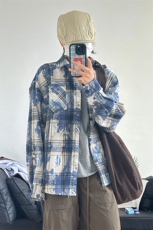 扎染磨毛加厚格子长袖休闲秋冬抖音高品质衬衫男CS026-P48，男装衬衫，星座301C-5