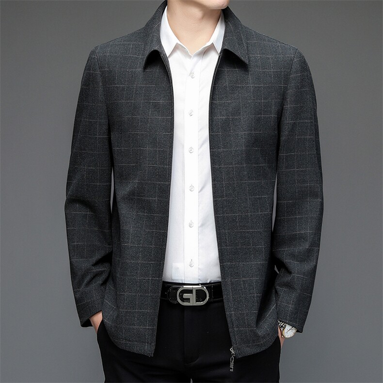 中年男士格子翻领夹克2023春季新款时尚休闲上衣爸爸外套男,男装夹克,电商B212（原钱塘6029）