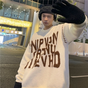 秋冬情侣款新款针织衫圆领毛衣男装港风宽松外套X5553-P90控108图片