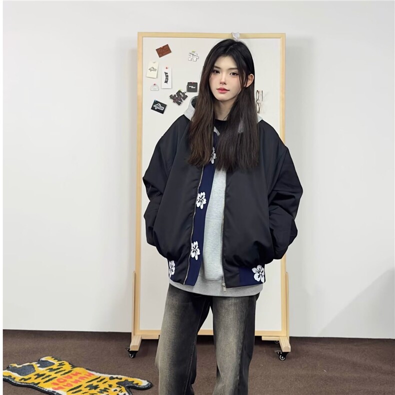 ins韩版潮流男女情侣拼接刺绣撞色棒球领夹克棉衣冬季青少年棉服,男装夹克,星座506A