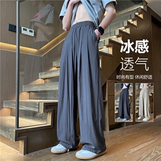 INS夏季新款透气垂感冰丝裤宽松直筒休闲裤B315-K24141-特p40控78，男装休闲裤，电商B315