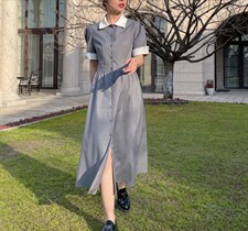 【现货】学院风排扣连衣裙，女装连衣裙，欧尼蒂