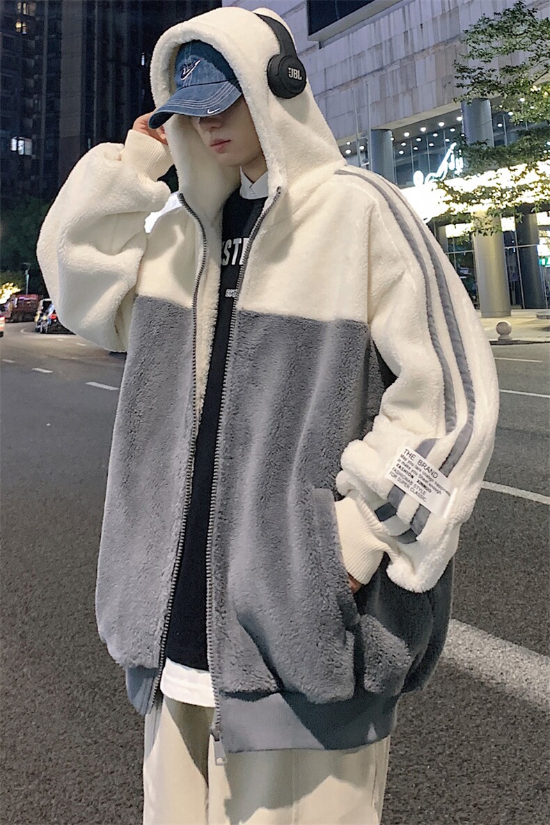 2024冬款潮加绒拼接棉衣羊羔绒保暖连帽外套男女921-P110控价158,男装棉衣,电商A441-1