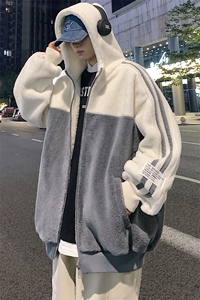 2024冬款潮加绒拼接棉衣羊羔绒保暖连帽外套男女 921-P110控价158图片
