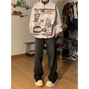 美式复古刺绣花秋冬新款潮牌宽松情侣加绒连帽卫衣女长袖上衣图片