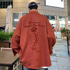 港风23新款秋季时尚百搭宽松字母印花潮流衬衫外套S670P55控78，男装衬衫，电商A268A