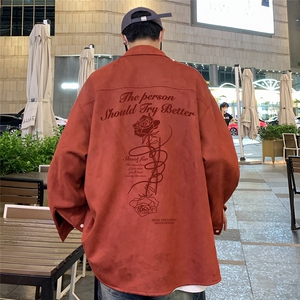 港风23新款秋季时尚百搭宽松字母印花潮流衬衫外套S670P55控78图片