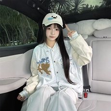 美式刺绣爱心丘比特波点棒球服女宽松韩系慵懒风夹克早秋外套，男装夹克，星座1210-1