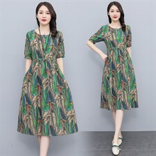 现货2022年夏季新款女装休闲棉麻连衣裙文艺气质收腰显瘦高端裙子，女装连衣裙，琦鑫阁（原依鑫阁）