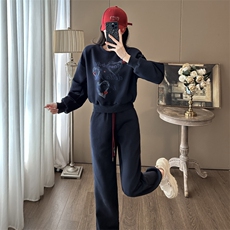 女春秋新款慵懒风深蓝色卫衣卫裤套装，女装套装/套裙，江南