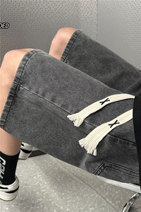美式宽松简约牛仔短裤四色泥巴黄休闲五分裤B315-K23210-P45控55图片