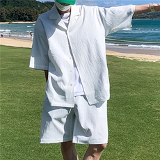 TZ62627/P55弹力短袖衬衣套装男女夏款港风衬衫短裤两件套，男装休闲套装，电商A141