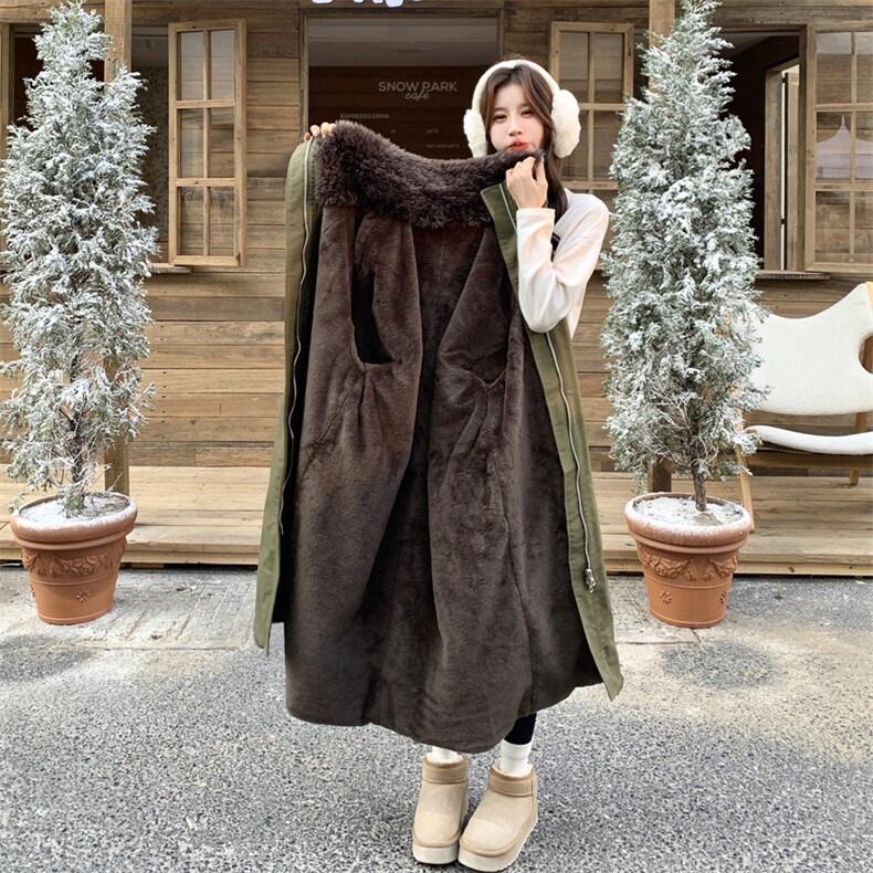 新款2B183-9063P255K398中长款毛领拼接派克服,女装短外套,2B183