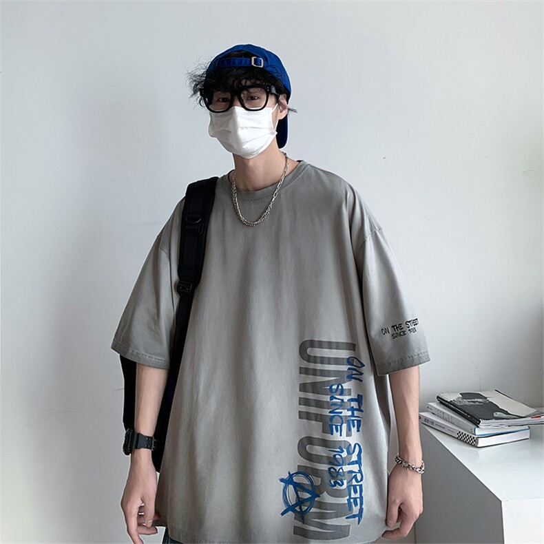 新款短袖港风模特潮牌纯棉手感落肩宽松胖子T恤TC3120-P33控48,男装T恤,星座717