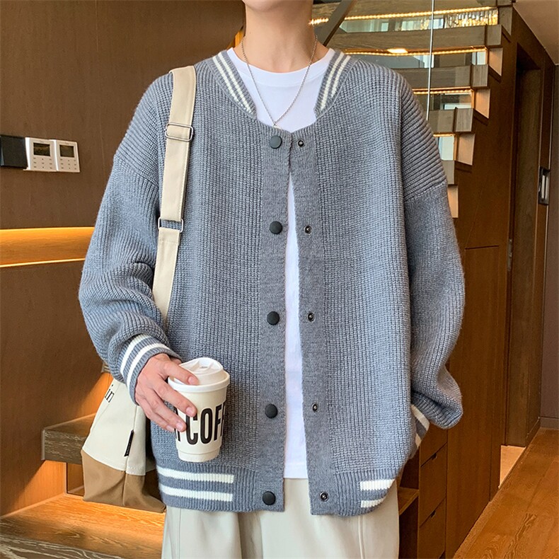 311B-1-CM-3969-P55控89港风棒球领开衫提花大码针织毛衣,男装针织衫/毛衣,星座311B-1